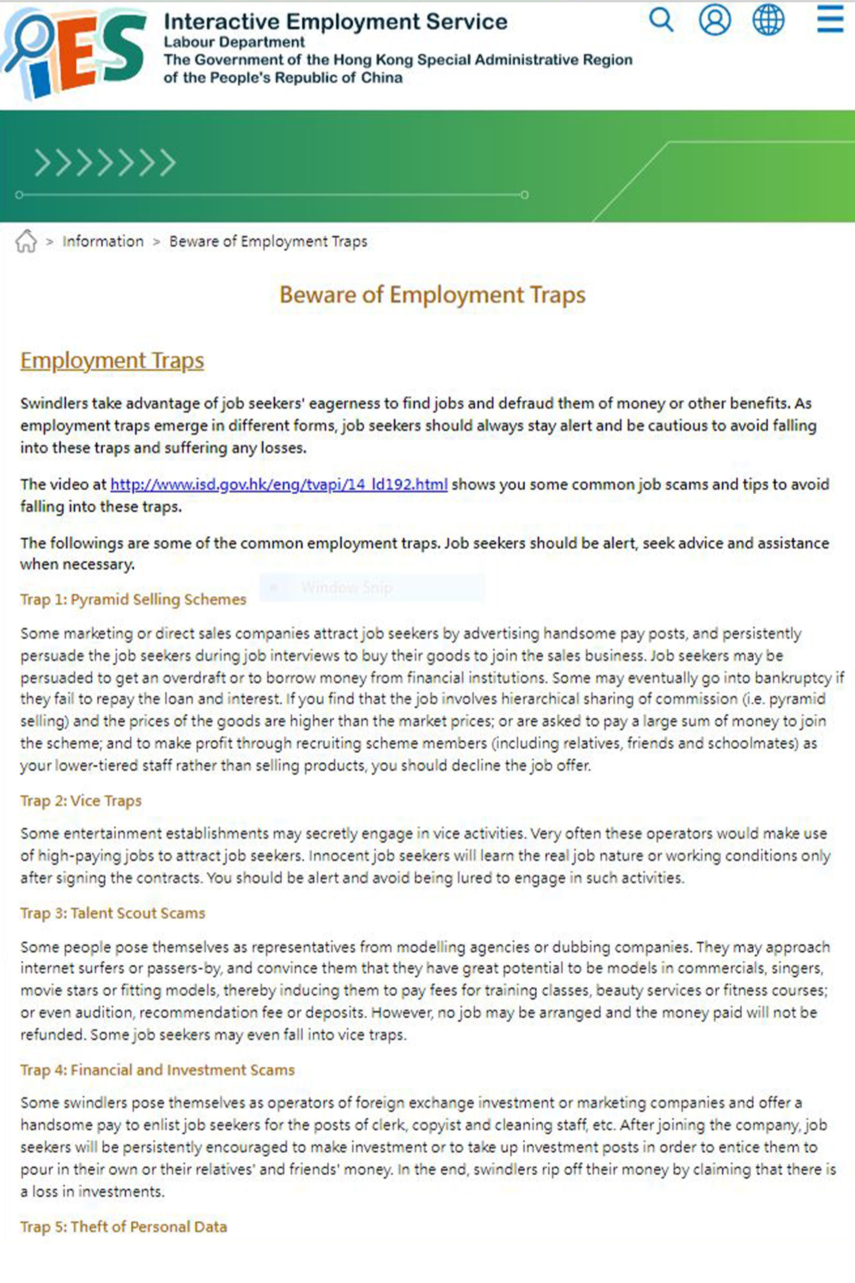 Interactive Employment Service Employment Traps